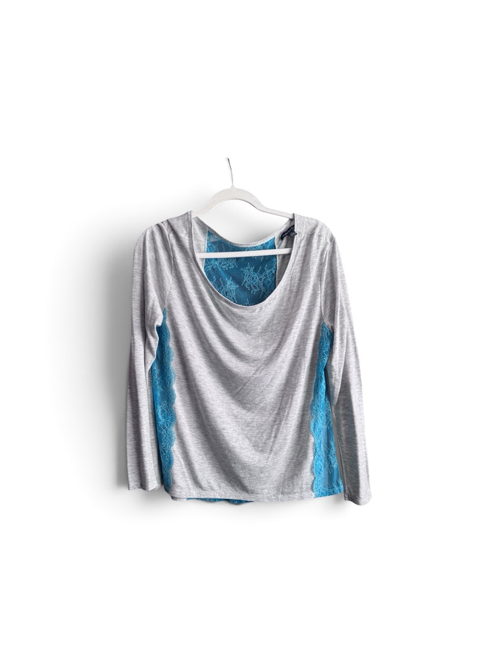 American Eagle Outfitters Gray Long Sleeve Top with Teal Lace Insets